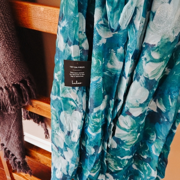 NWT Lulus Flowering Day Dream Teal Blue Floral Organza Midi Dress – Size S - Picture 11 of 15